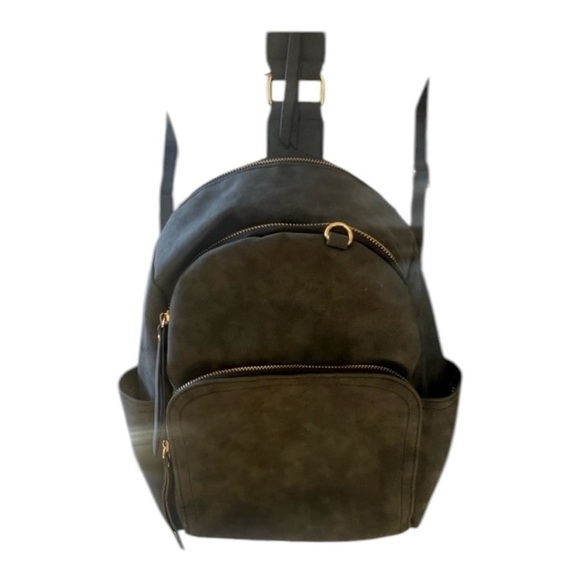 Backpack ladies no brand name NWOT. Gray suede material. Gold color accents - Picture 1 of 11